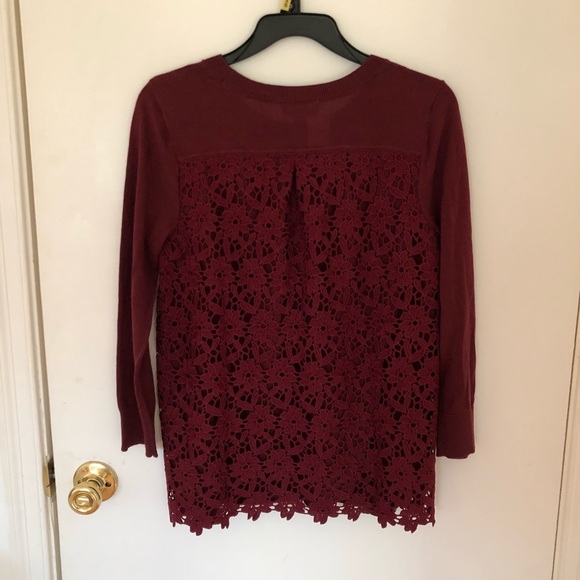 LOFT Sweaters - Maroon Floral Lace Sweater